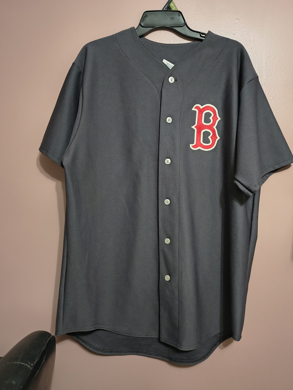 Majestic Men's Navy Button-Front Baseball Jersey with Red 'B' Patch